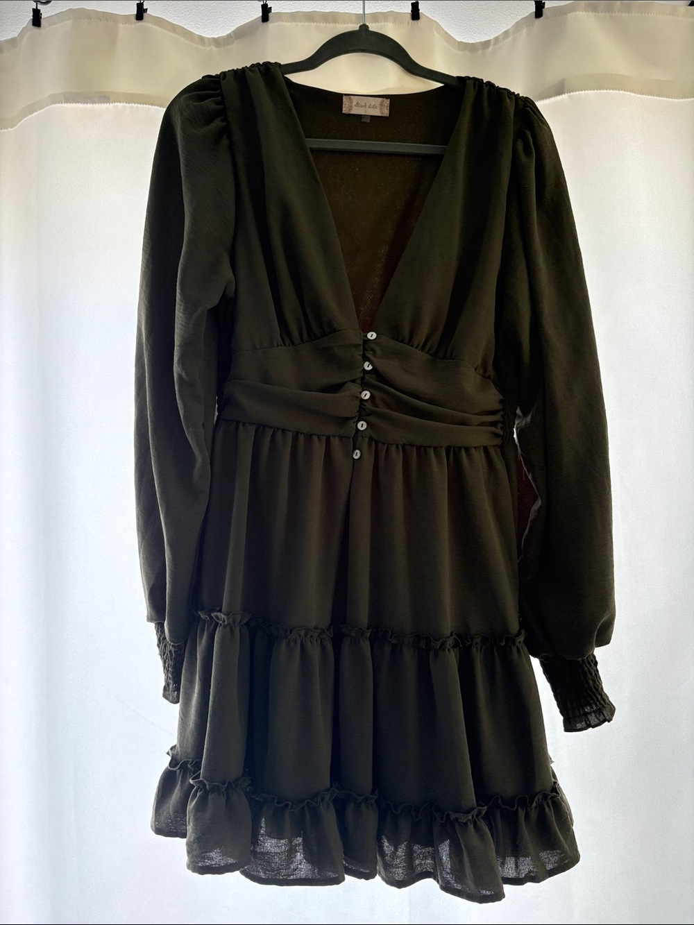 Altar’s State Olive Long-Sleeve Tiered Mini Dress